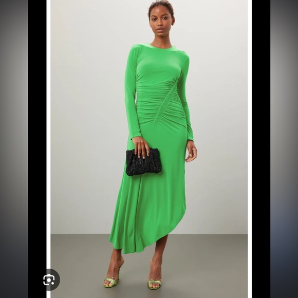 A.L.C. Adeline Ruched Jersey Dress long sleeve - Sz Small NWT - Green - Picture 2 of 10